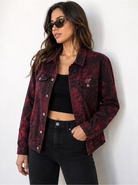 Odd Future Women's Red and Black Tie-Dye Denim Jacket